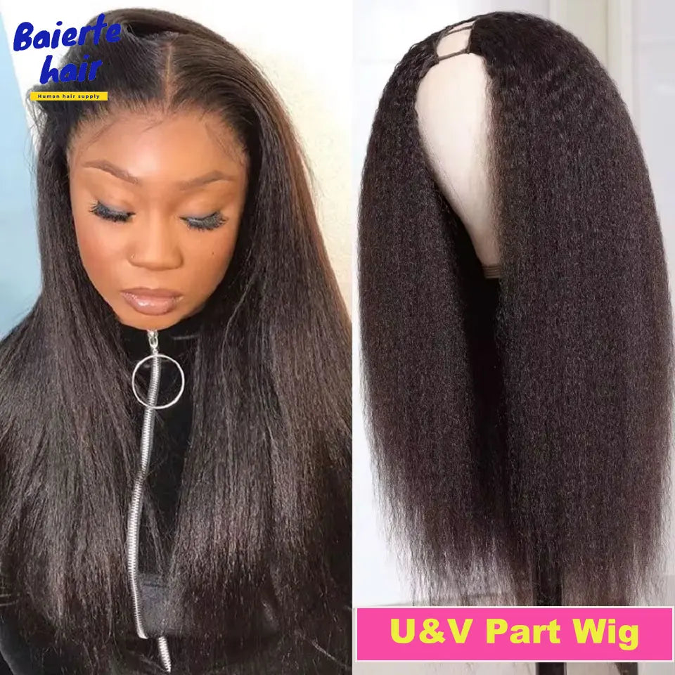 16-34Inch Kinky Straight U Part Wig Glueless Wig Human Hair Ready To Wear Remy Human Hair Wigs V Part Wig No Lace Wigs For Women