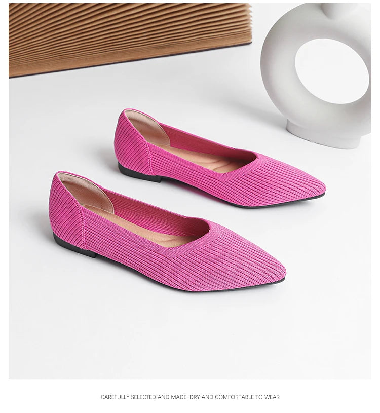 Women's flat shoes with pointed soft knitted sole breathable and comfortable shoes Spring and Autumn 2024 new model