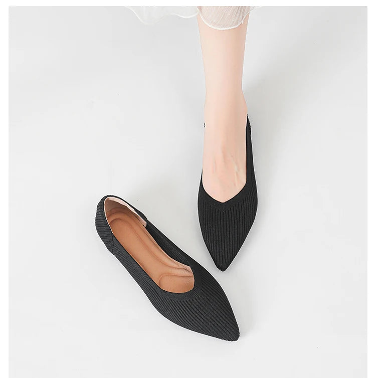 Women's flat shoes with pointed soft knitted sole breathable and comfortable shoes Spring and Autumn 2024 new model