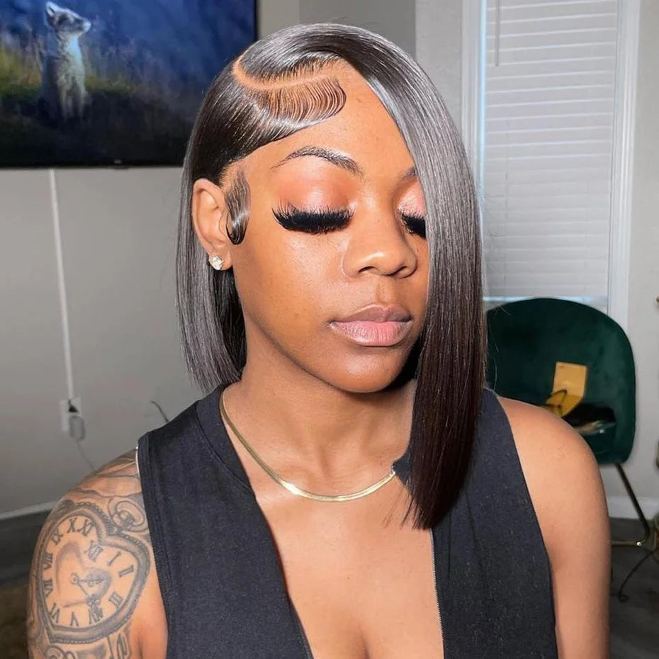 Raw Hair Vietnamese 250 Density 100 Human Hair Lace Frontal Wigs Straight Natural Black 13x6 Bob Wig Lace Front Human Hair Wigs