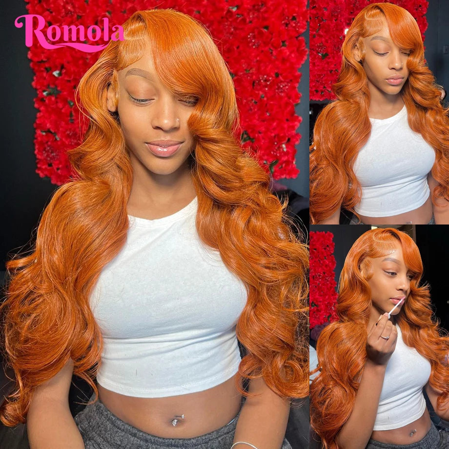 Orange Ginger Human Hair Wig 13x6 Hd Lace Frontal Wig 30 36 Inch Transparent Colored Brazilian 13x4 Body Wave Lace Front Wigs