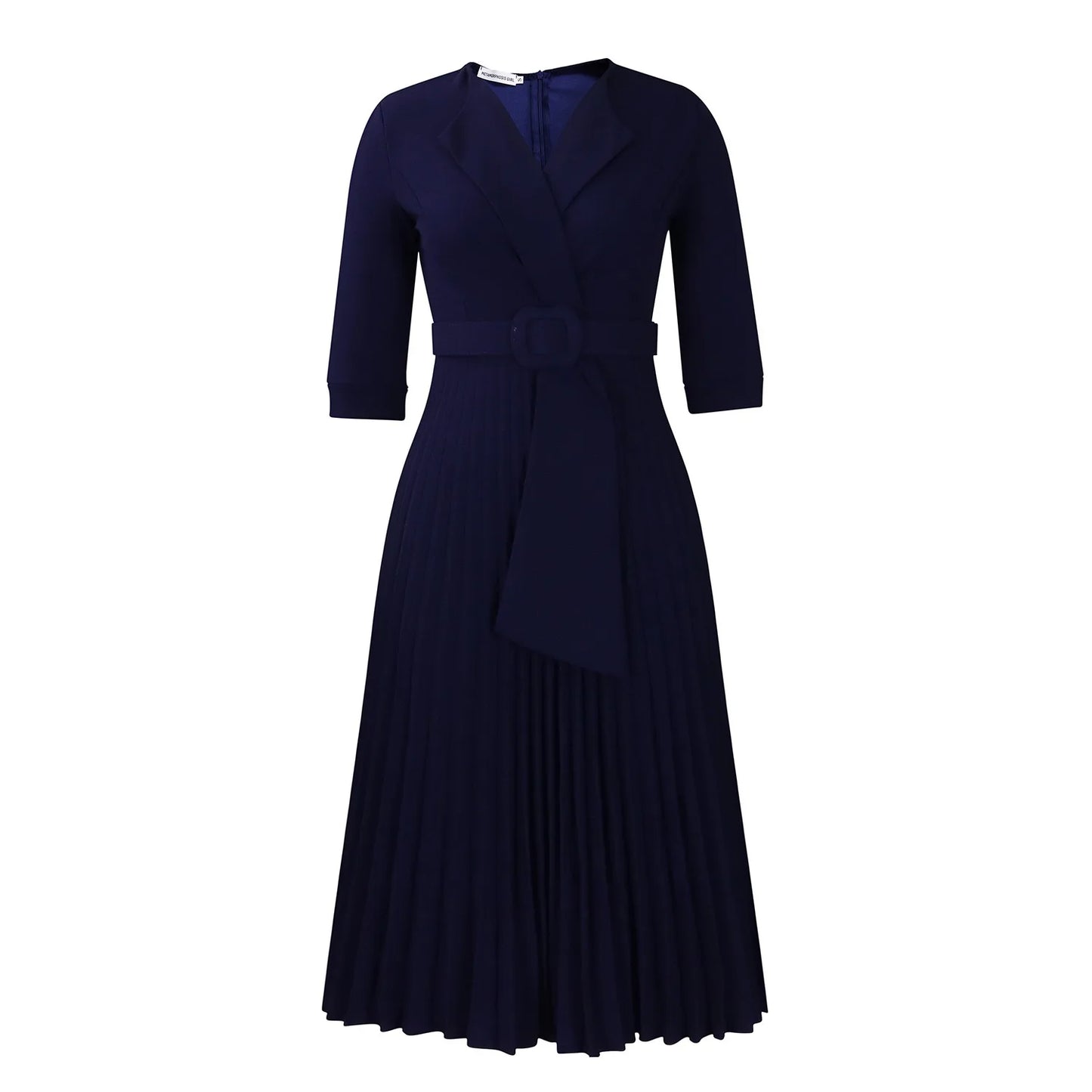 Elegant Office Ladies Dresses 2024 Autumn Fall Notched Collar Half Sleeve Belt Waisted Mid Calf Female Birthday Party Dress Midi