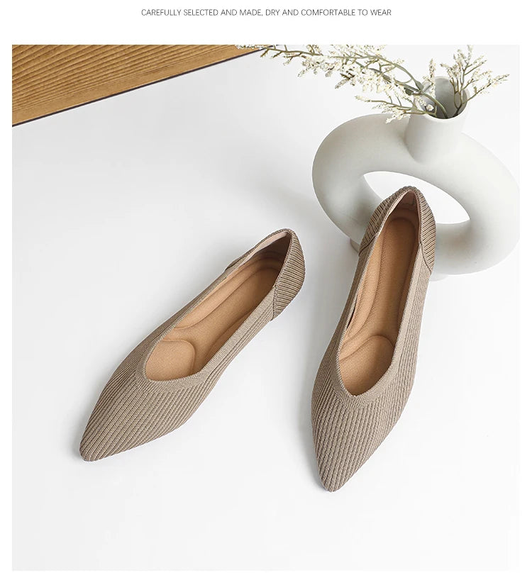 Women's flat shoes with pointed soft knitted sole breathable and comfortable shoes Spring and Autumn 2024 new model