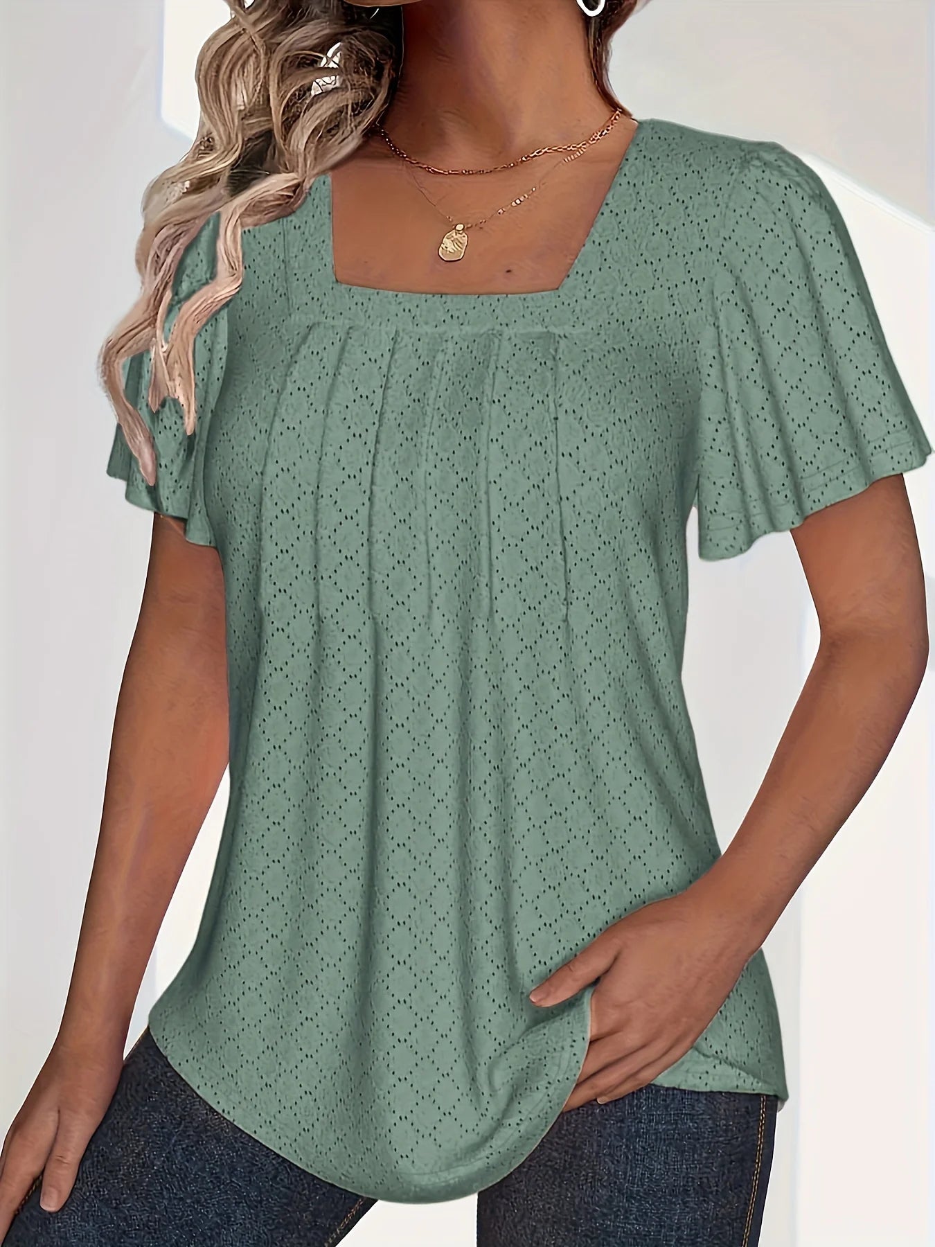 Plus size spring and summer fashionable and elegant hollow tops for women office wear loose ruffle sleeves versatile tops for