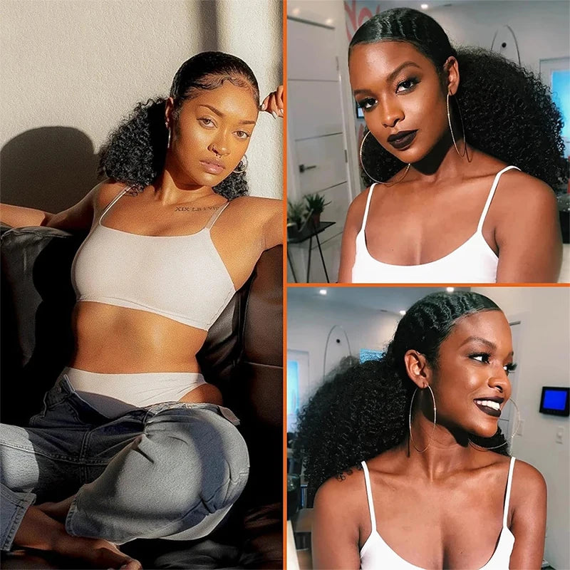 Synthetic Drawstring Ponytail Extension Deep Curly Heat Resistant Instant Clip Afro Kinky Curly Hair Pieces for Women