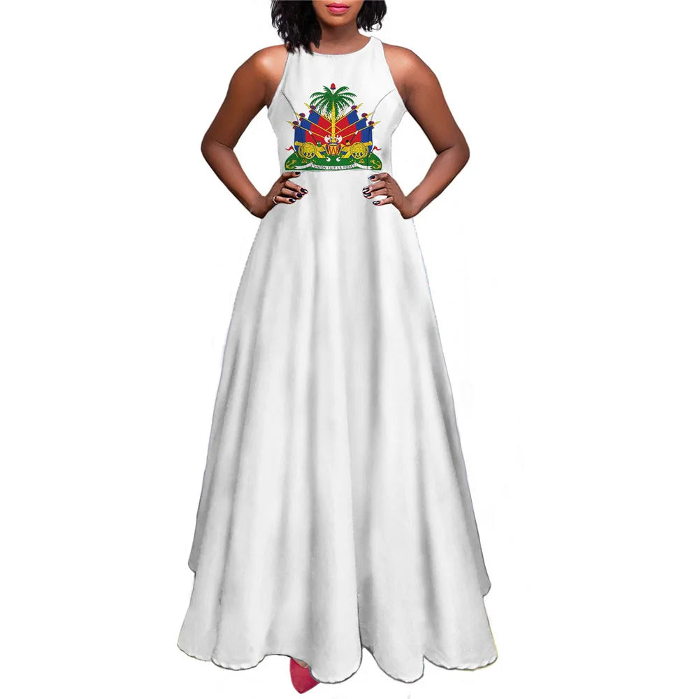 Haiti Flag Print Luxury Designer Women Summer Spring Maxi Dress Ladies Sexy Sundress Casual Sleeveless Long Woman Dresses Mujer