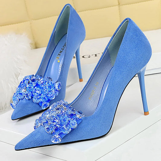 BIGTREE Shoes 2025 Rhinestone Women Pumps Bowknot High Heels Luxury Gemstone Banquet Shoes Stilettos Heels 9 Cm Ladies Shoes