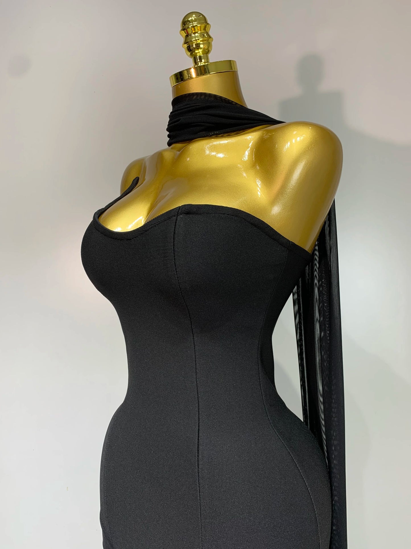 Sexy Strapless Long Bandage Dress Black Mesh Patchwork Elegant Women Blackless Evening Party Gowns Bodycon Birthday Dresses