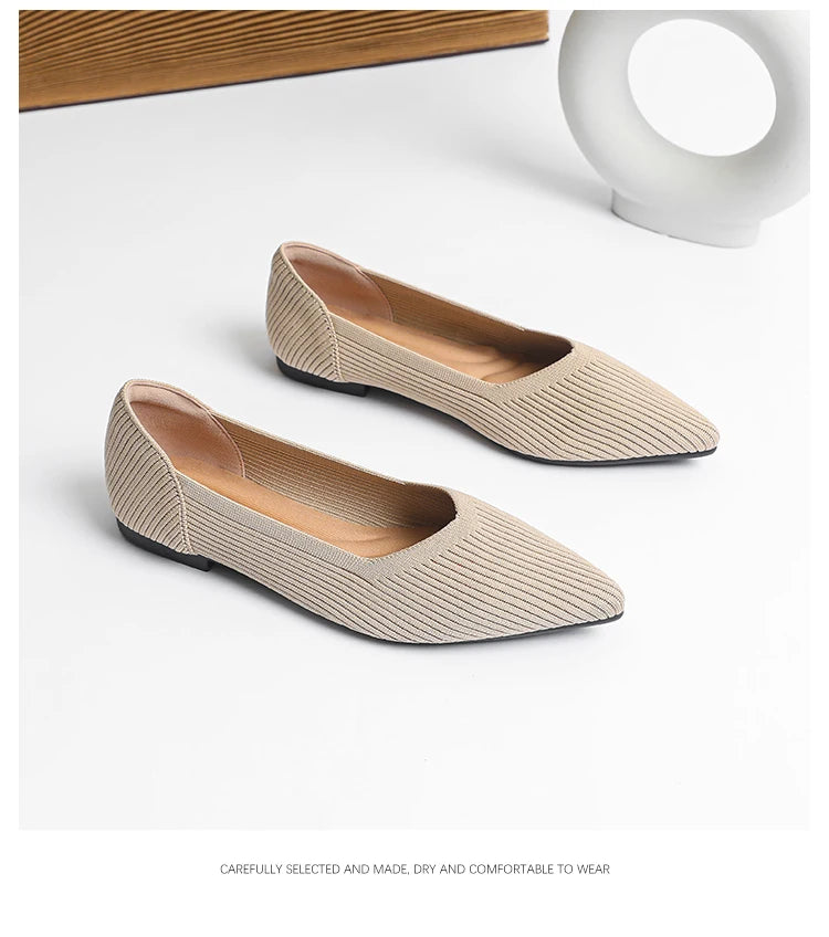 Women's flat shoes with pointed soft knitted sole breathable and comfortable shoes Spring and Autumn 2024 new model