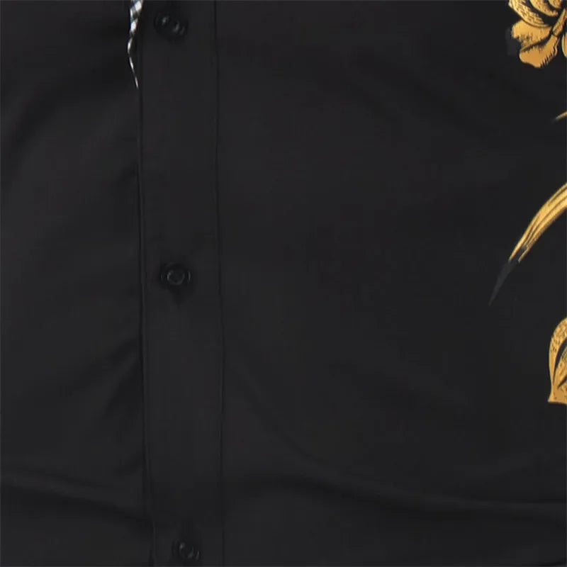 2024 Men's Brand Shirt, Luxury Gold High Quality Long Sleeve Shirts, Business White Black Men Dress Prom Social Print Shirts