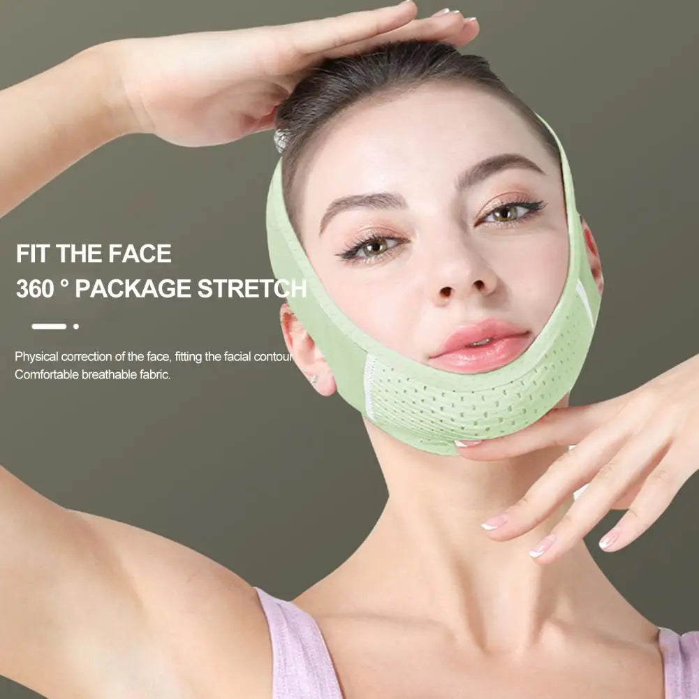 Women Face Lift Chin Strap with Adjustable Fastener Tape Breathable Double Chin Reducer Beauty Face Sculpting Bandage