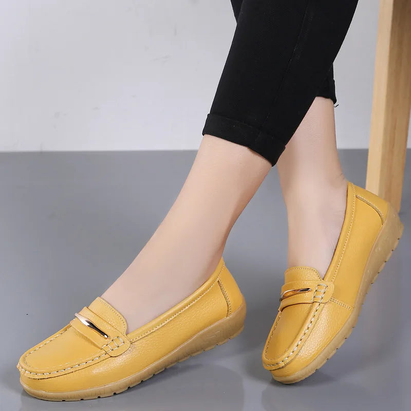 WOIZGIC Women's Mother Ladies Woman Female Genuine Leather Shoes Flats Loafers Platform Bling Slip On Moccasins Plus Size 43 44