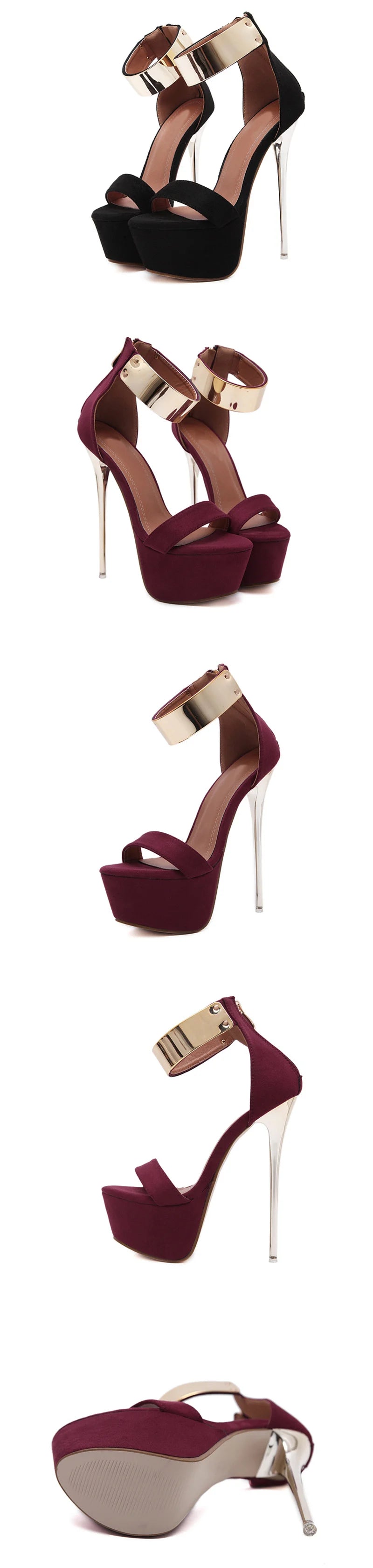 Liyke Fashion Design Metal Ankle Cover Strap Women Sexy 16CM Sandals Platform High Heels Party Club Stripper Pole Dance Shoes