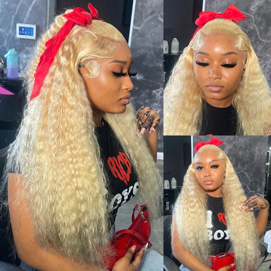 613 Honey Blonde 13x6 HD Lace Frontal Wig Human Hair Curly 30 inch Deep Wave Brazilian Colored 13x4 Lace Front Wigs For Women