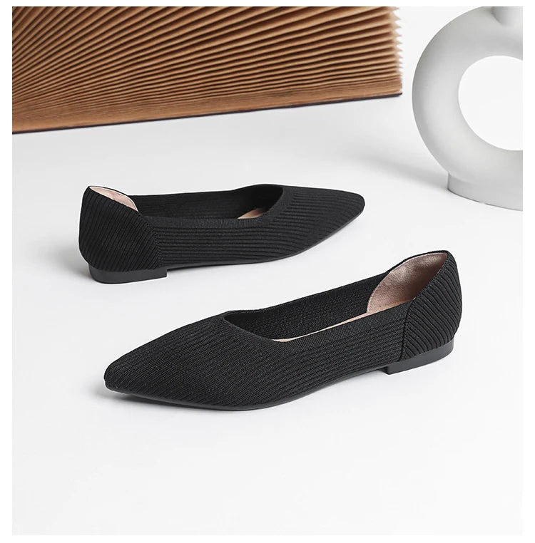 Women's flat shoes with pointed soft knitted sole breathable and comfortable shoes Spring and Autumn 2024 new model