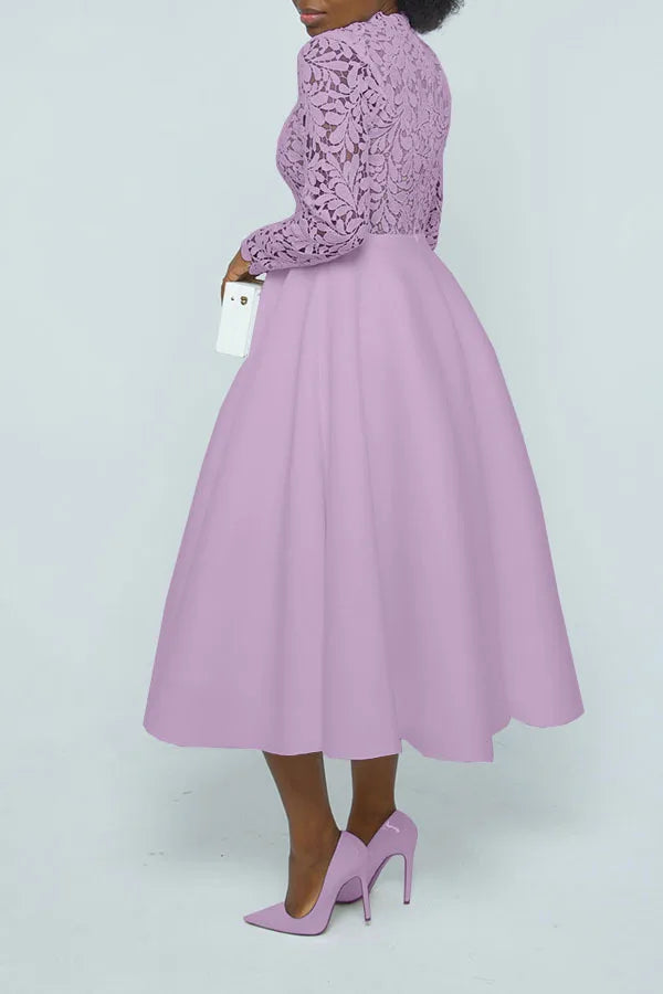 Women Long Dress A Line Dresses Lace Floral Party Night Wedding Mock Neck White Prom Hight Waist Slim Elegant Maxi Vestidos