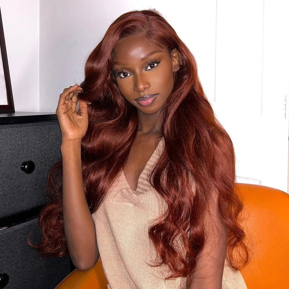 13x4 Reddish Brown Body Wave Lace Frontal Human Hair Wig HD Lace Frontal Wig Human Hair Wig Pre Plucked Brazilian Remy Hair