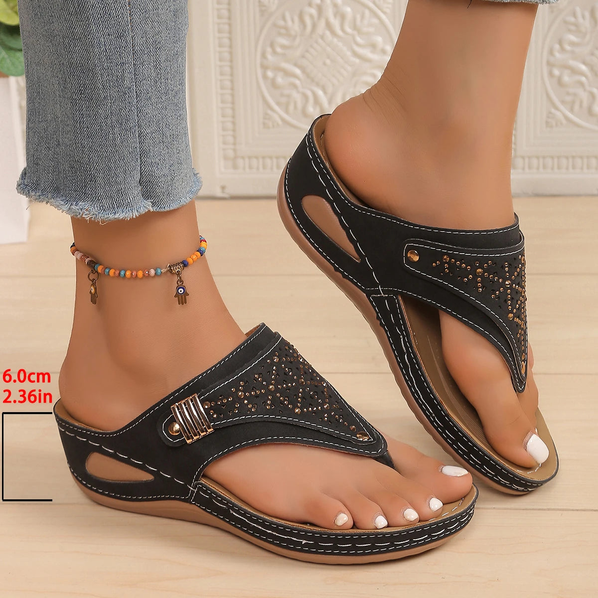 Women Wedge Platform Slippers 2025 Summer New Clip Toe Orthopedic Arch Support Sandals Pu Leather Non-Slip Soft Shoes Flip Flops