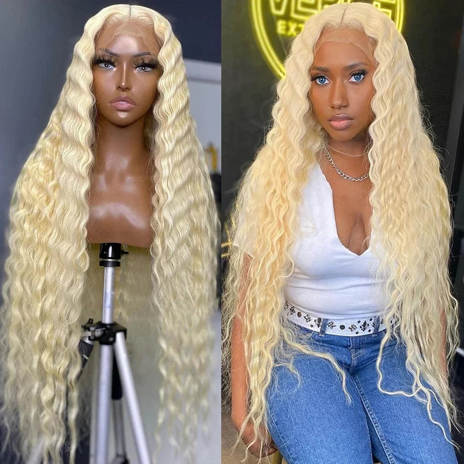 40 Inch Honey Blonde 613 HD Lace Frontal Wig 13x6 Curly Wigs Preplucked Loose Deep Wave Wigs Human Hair 13x4 Lace Frontal Wig