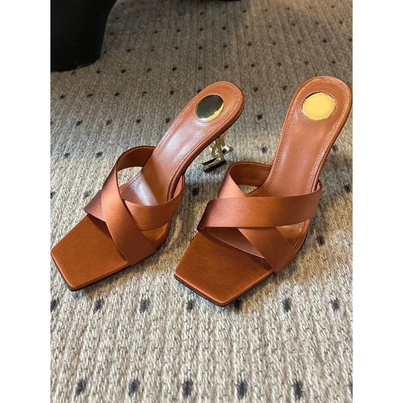 2025 Ladies Summer New Luxury Brand Designer Sexy Pointed Heightening High Heels Elegant Slip-On Party Dress Ladies Sandals