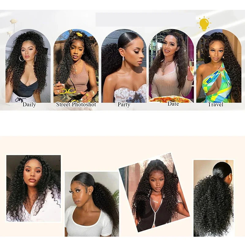 Synthetic Drawstring Ponytail Extension Deep Curly Heat Resistant Instant Clip Afro Kinky Curly Hair Pieces for Women