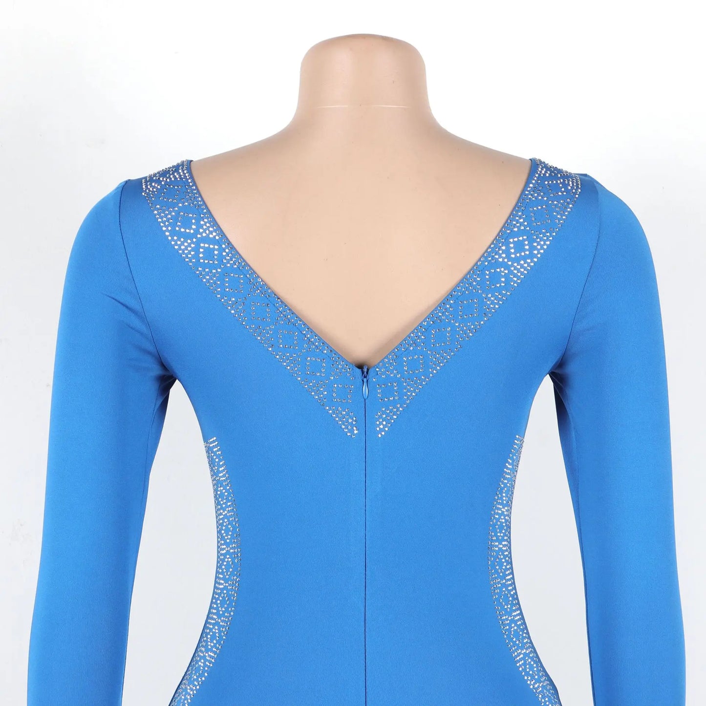 CM.YAYA Women O-neck Elegant Long Flare Sleeve Rhinestones Midi Dress 2025 OL Pencil Streetwear Africa Club Dresses Vestidos