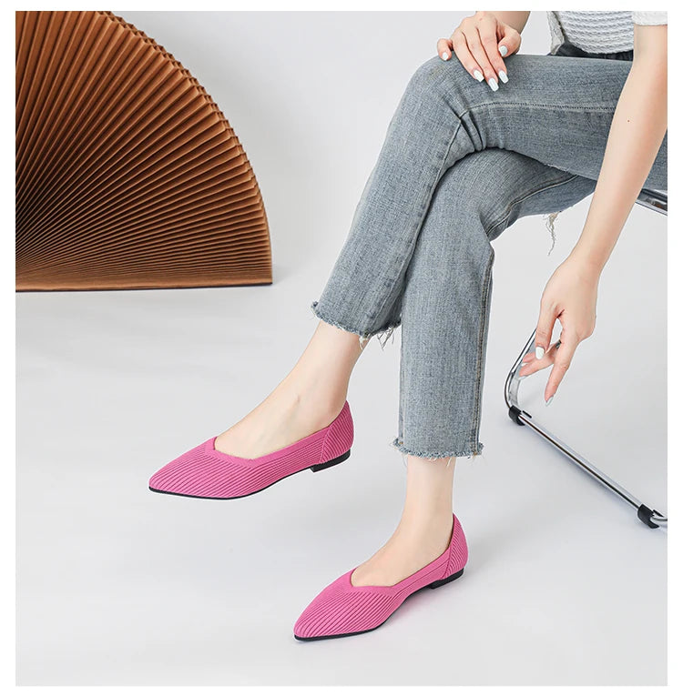 Women's flat shoes with pointed soft knitted sole breathable and comfortable shoes Spring and Autumn 2024 new model