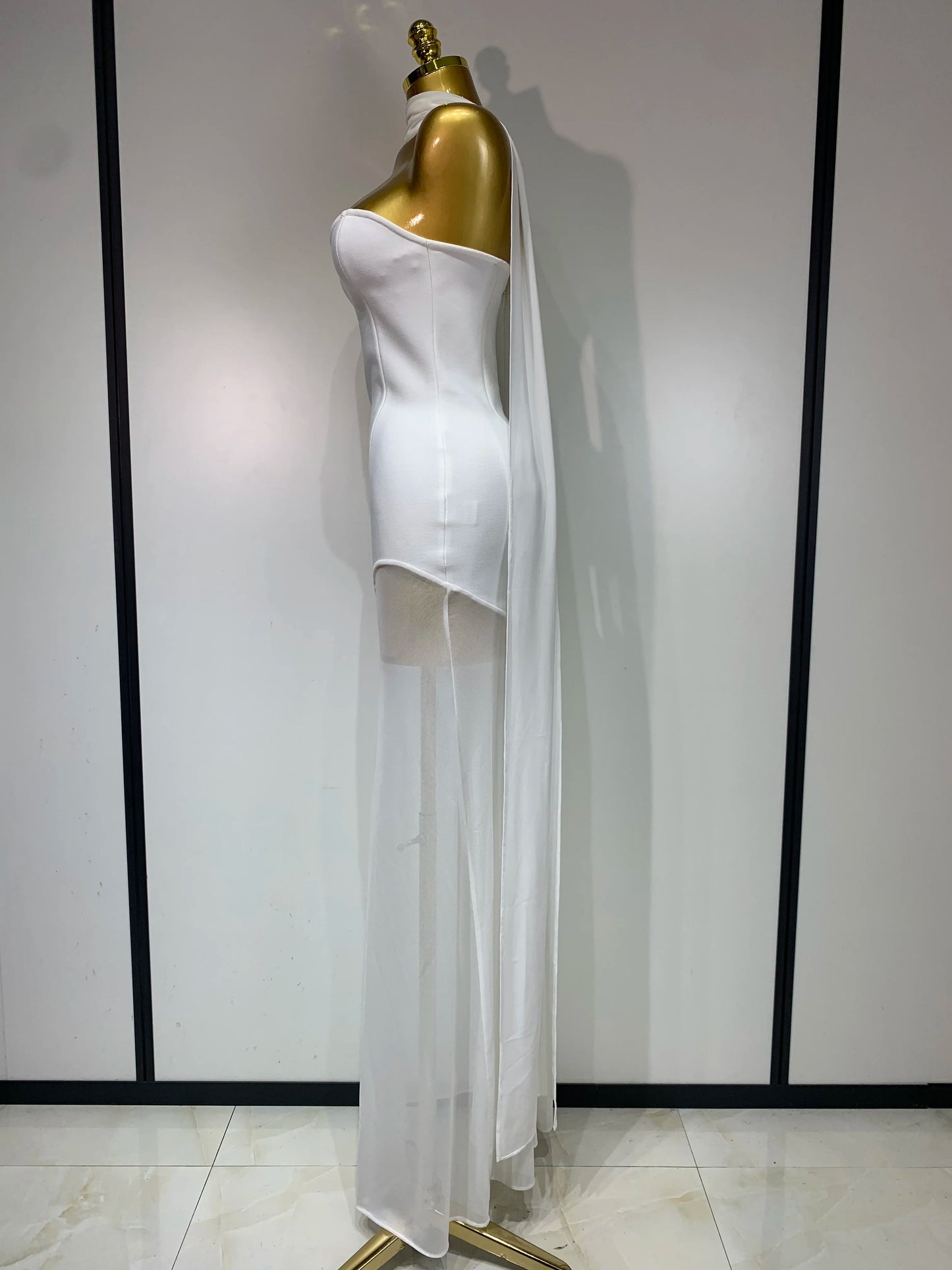 Sexy Strapless Long Bandage Dress Black Mesh Patchwork Elegant Women Blackless Evening Party Gowns Bodycon Birthday Dresses