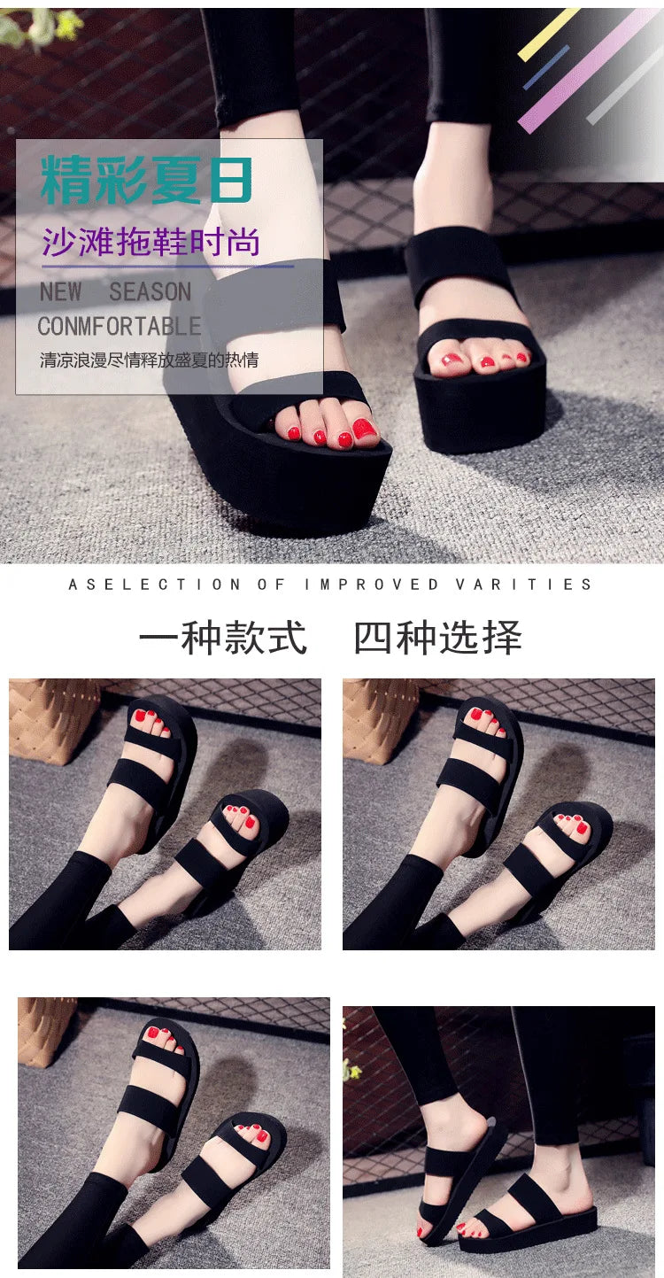 9cm Heel Platform Slippers Women's Sandals Soft EVA Black color Ladies Fashion Slides Thick Sole Summer Shoes Woman Flip Flops