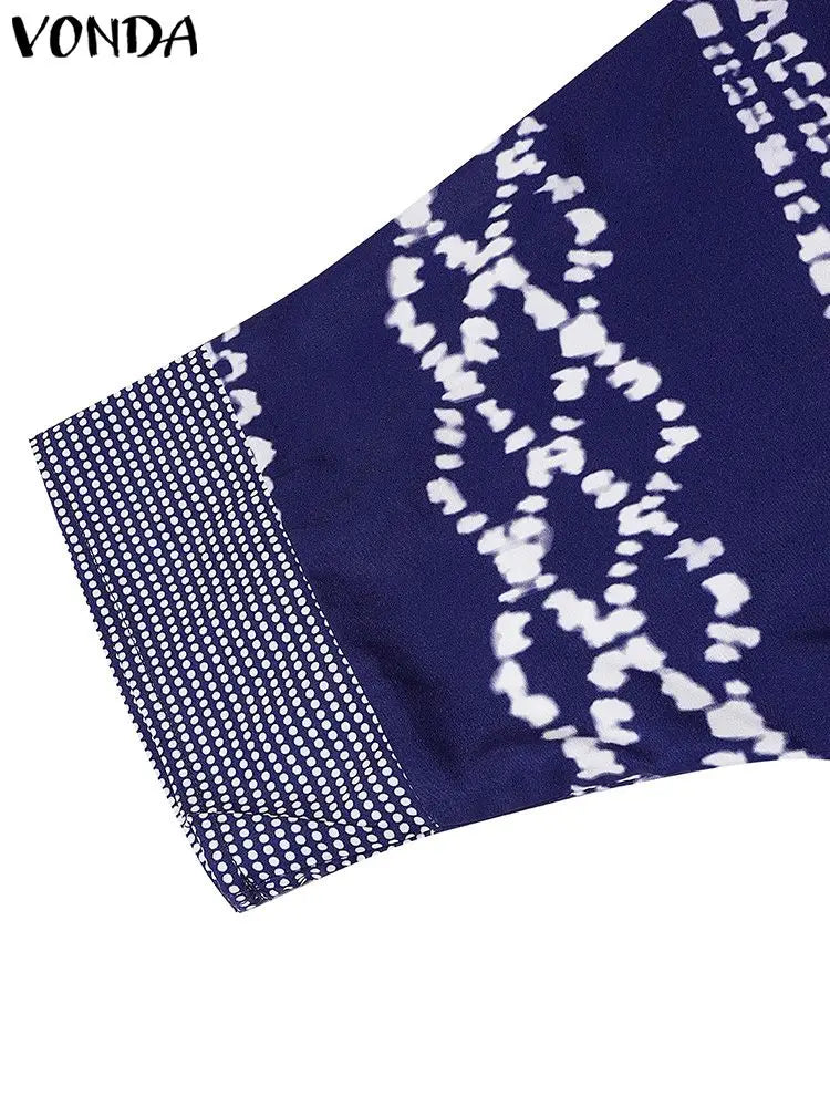 2025 VONDA Printed Maxi Dresses Vintage Women Bohemian Vestidos Casual 3/4 Sleeve Sundress Oversize Simple Elegant Long Robe