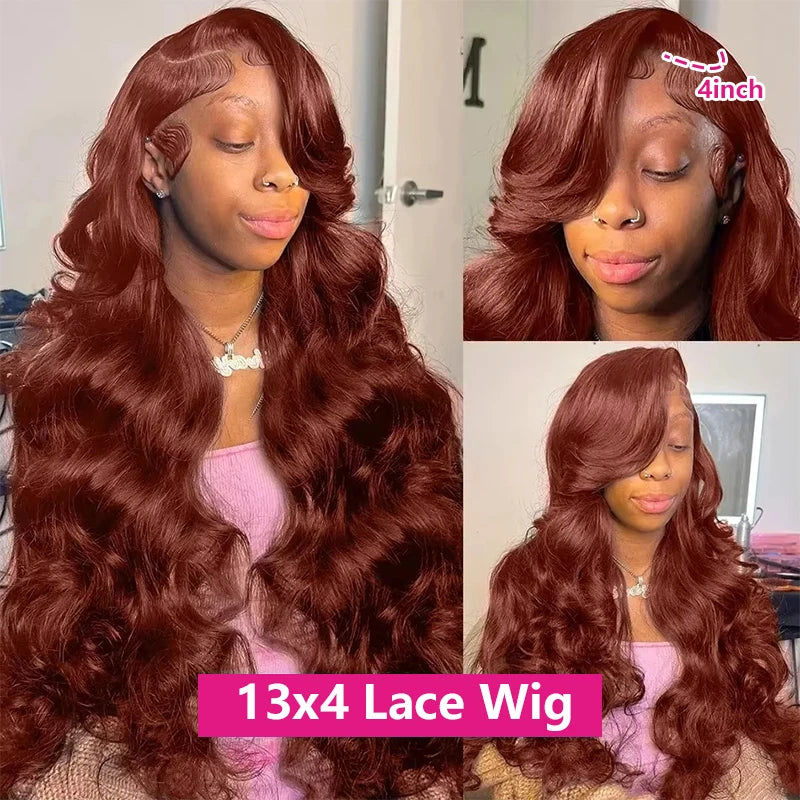 13x4 Reddish Brown Body Wave Lace Frontal Human Hair Wig HD Lace Frontal Wig Human Hair Wig Pre Plucked Brazilian Remy Hair