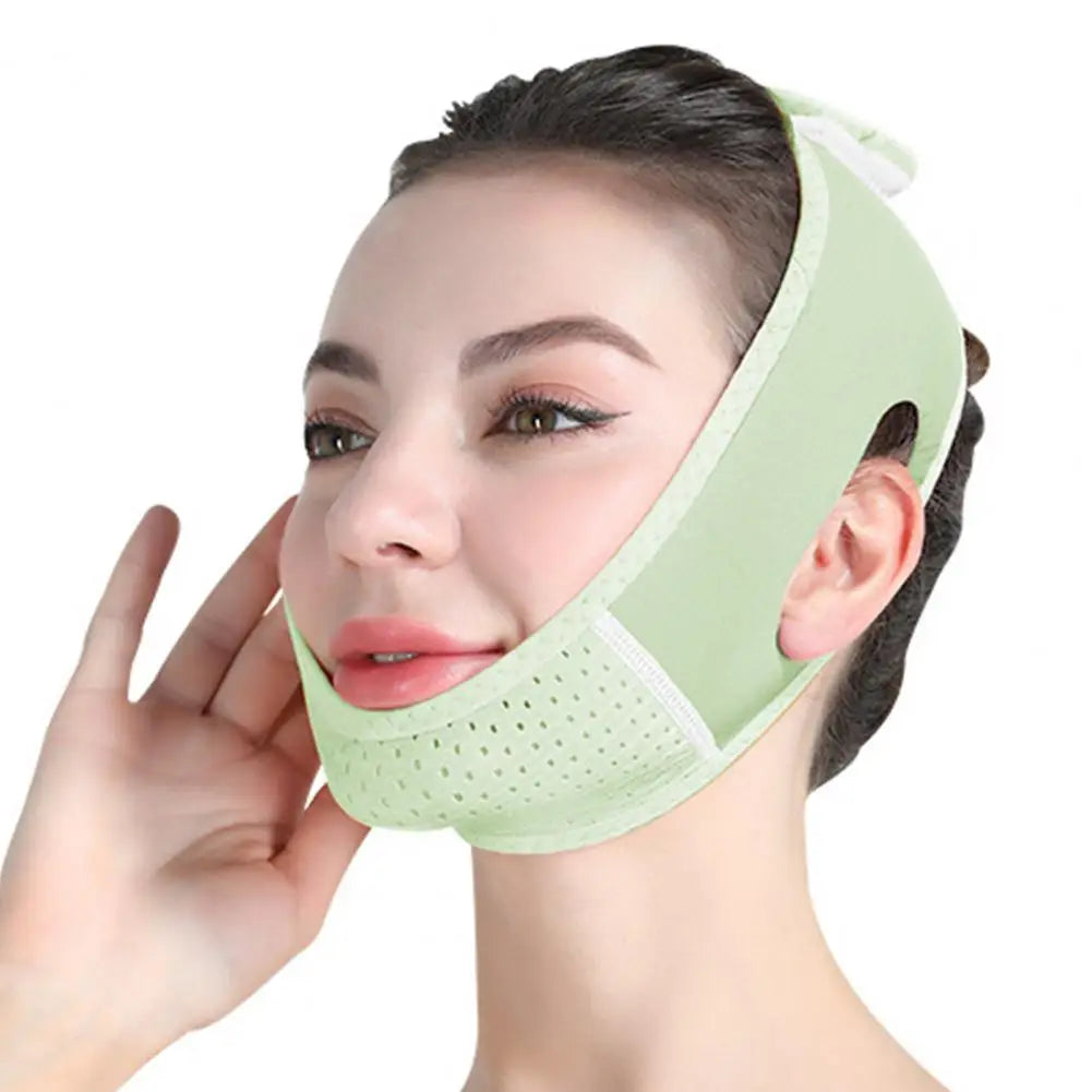 Women Face Lift Chin Strap with Adjustable Fastener Tape Breathable Double Chin Reducer Beauty Face Sculpting Bandage