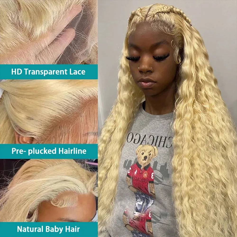 40 Inch Honey Blonde 613 HD Lace Frontal Wig 13x6 Curly Wigs Preplucked Loose Deep Wave Wigs Human Hair 13x4 Lace Frontal Wig