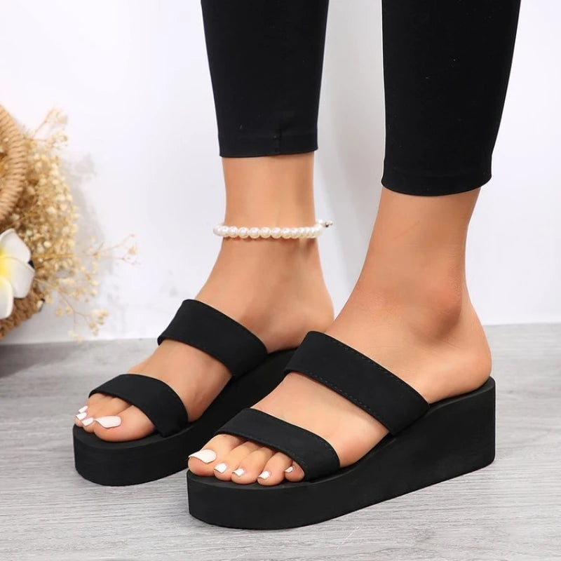 9cm Heel Platform Slippers Women's Sandals Soft EVA Black color Ladies Fashion Slides Thick Sole Summer Shoes Woman Flip Flops