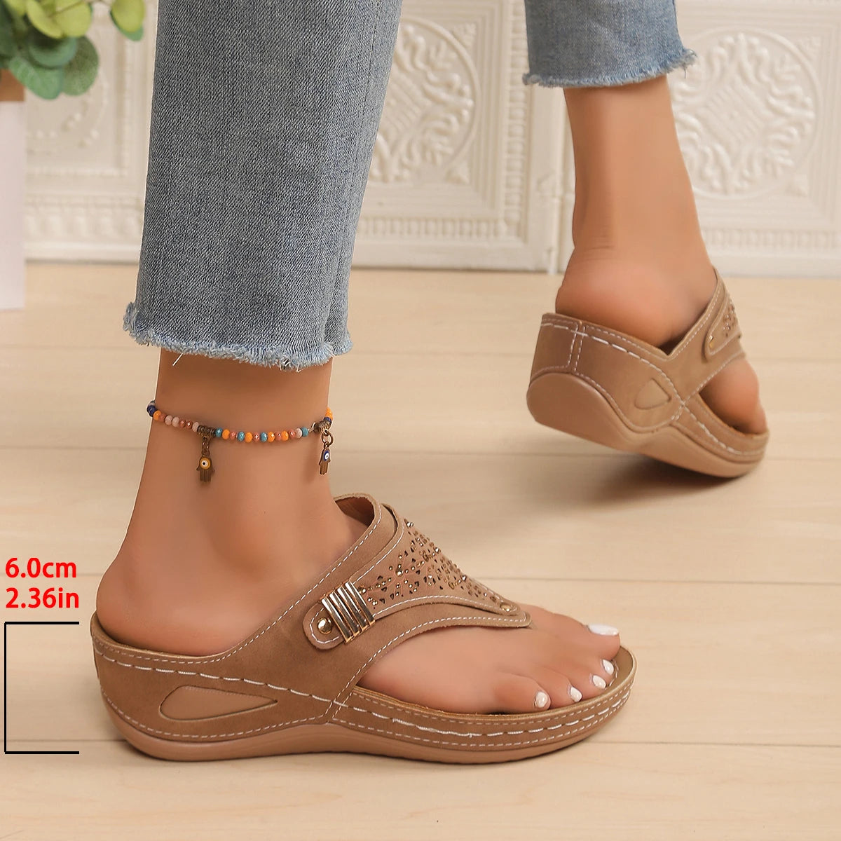 Women Wedge Platform Slippers 2025 Summer New Clip Toe Orthopedic Arch Support Sandals Pu Leather Non-Slip Soft Shoes Flip Flops