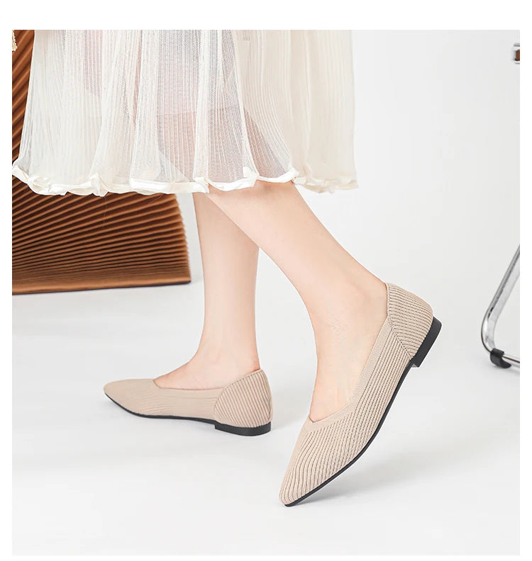 Women's flat shoes with pointed soft knitted sole breathable and comfortable shoes Spring and Autumn 2024 new model