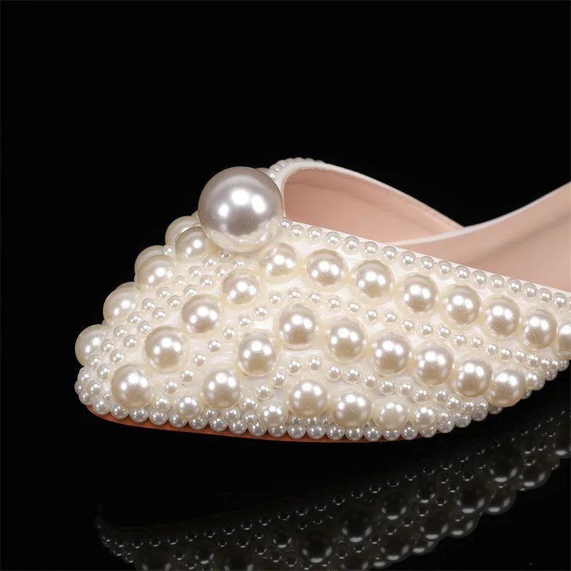 2024 Autumn New Fish Mouth High Heels Slim Heels Shallow Mouth Water Diamond Pearl Women's Single Shoes Wedding Wedding Shoes