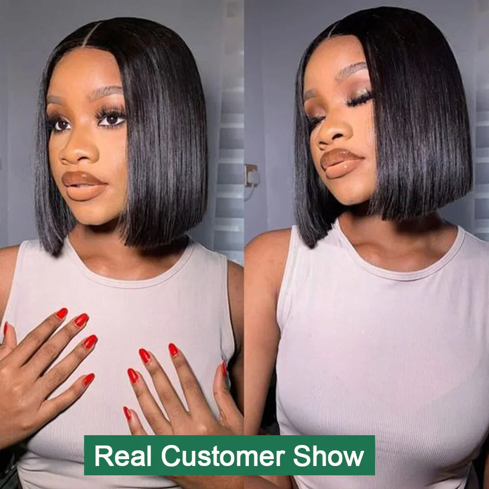 Bob Wig Human Hair 13X4 Lace Front Wig 180% Density Short Straight Frontal Bob Wig Transparent Lace Pre Plucked With Baby Hair