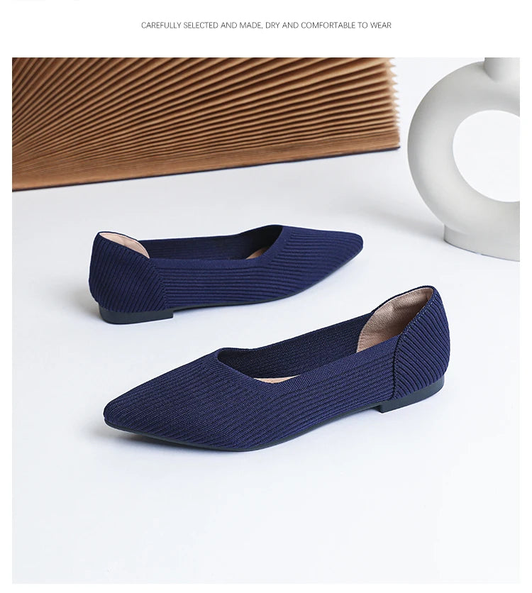 Women's flat shoes with pointed soft knitted sole breathable and comfortable shoes Spring and Autumn 2024 new model
