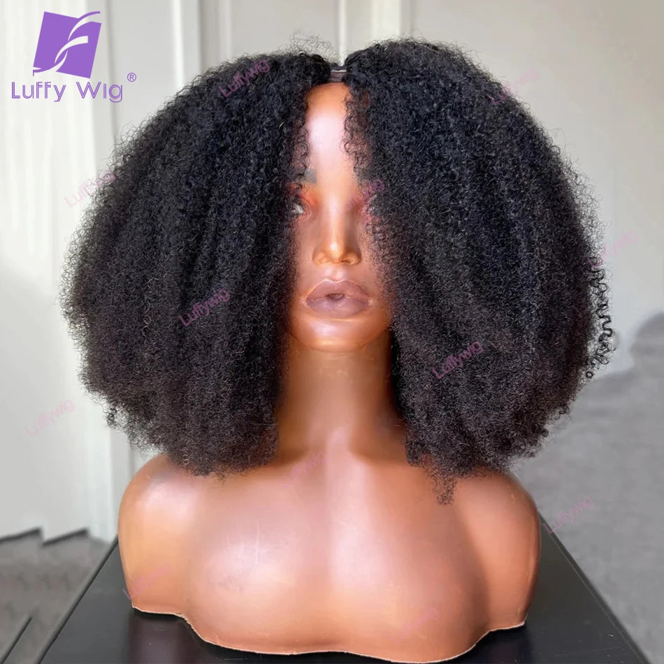 200Density V Shape Wig Afro Kinky Curly Human Hair V Part Wig Short Curly Glueless No Leave Out New U Part Wigs For Women