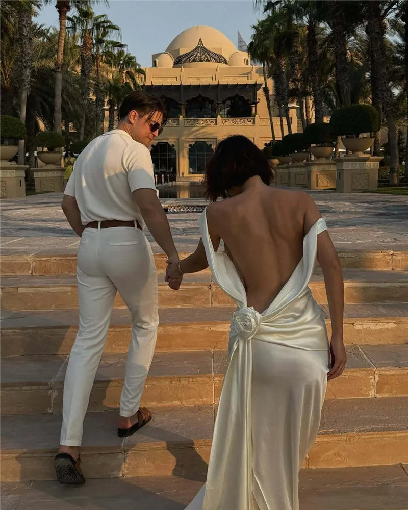 Mozision Satin Backless Sexy Maxi Dress For Women Elegant Rose Thigh High Split Beach Holiday Long Dress Gorgeous Club Gown