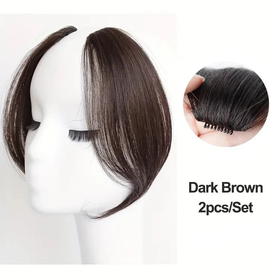 2pcs Side Bangs Synthetic Hair Extension Easy Clip In Gradient Bangs Natural Seamless Synthetic Fringe Hairpiece For Women Girls