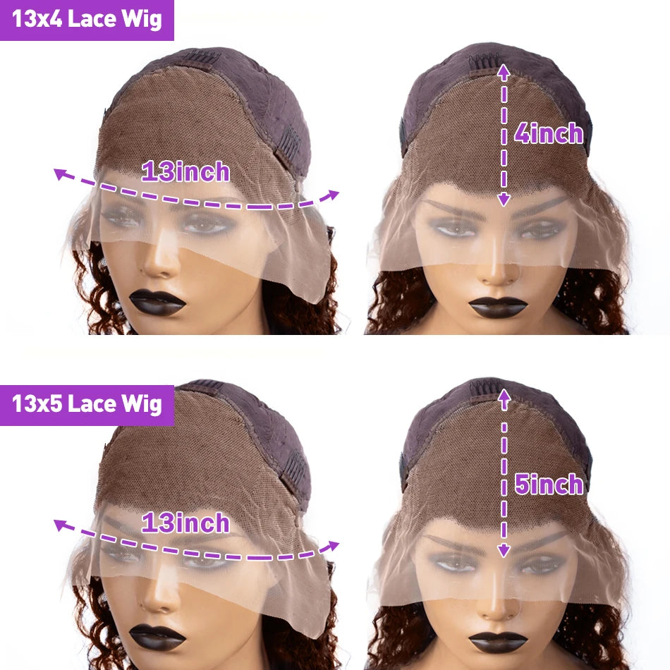 Brazilian  250 Density Short Bob 13x4 HD Transparent Lace Front Human Hair Wig Chocolate Brown Straight 13x5 Lace Frontal Wigs