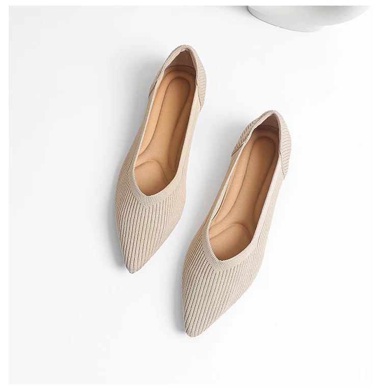 Women's flat shoes with pointed soft knitted sole breathable and comfortable shoes Spring and Autumn 2024 new model