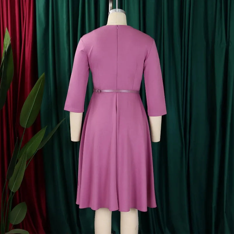 2025 Elegant Church Dresses for Women 3/4 Sleeve A Line With Waist Belt Classy Modest African Female Gowns Office Ladies Event