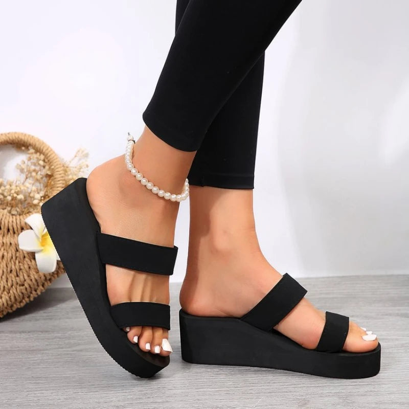 9cm Heel Platform Slippers Women's Sandals Soft EVA Black color Ladies Fashion Slides Thick Sole Summer Shoes Woman Flip Flops