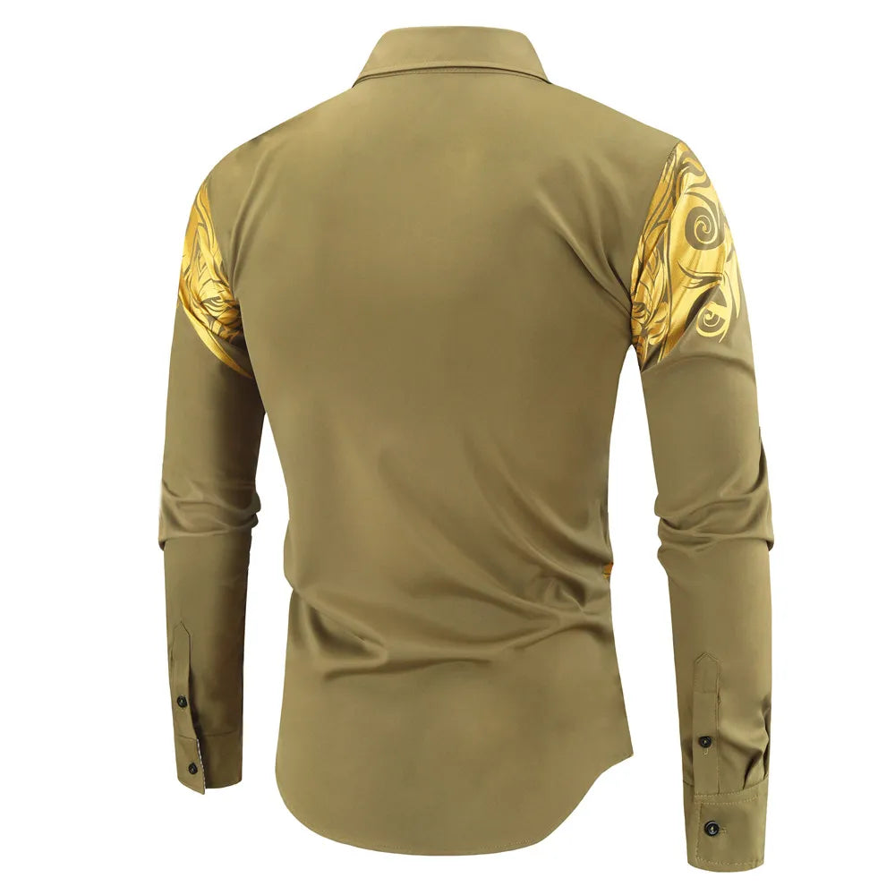 2024 Men's Brand Shirt, Luxury Gold High Quality Long Sleeve Shirts, Business White Black Men Dress Prom Social Print Shirts