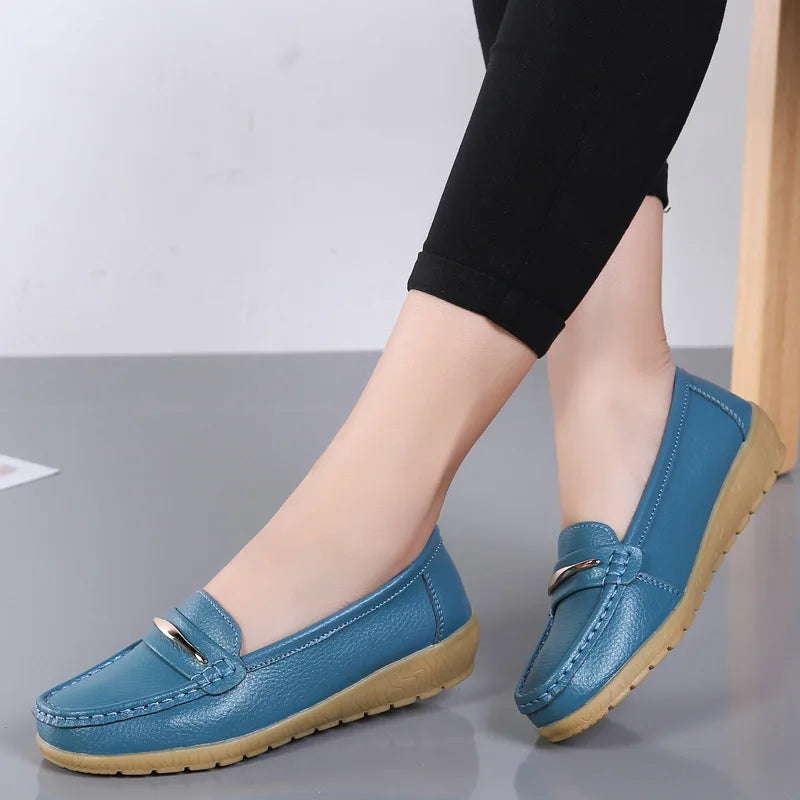 WOIZGIC Women's Mother Ladies Woman Female Genuine Leather Shoes Flats Loafers Platform Bling Slip On Moccasins Plus Size 43 44