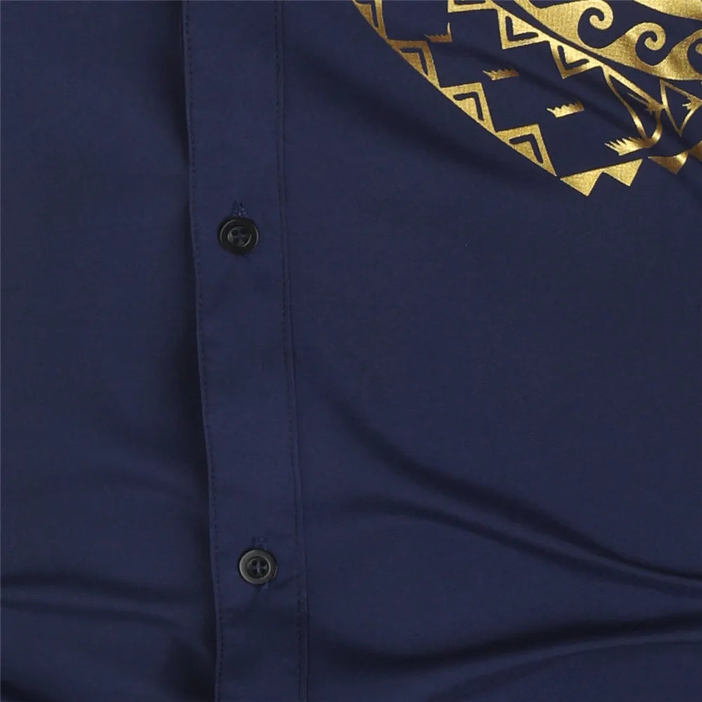 2024 Men's Brand Shirt, Luxury Gold High Quality Long Sleeve Shirts, Business White Black Men Dress Prom Social Print Shirts