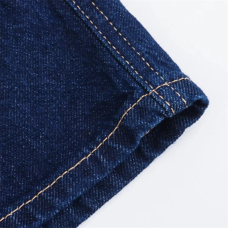 TRAF Blue Denim Shirt Woman Short Sleeve Cropped Shirt Women Summer Short Tops Woman Streetwear Y2k Stylish Women's Blouse